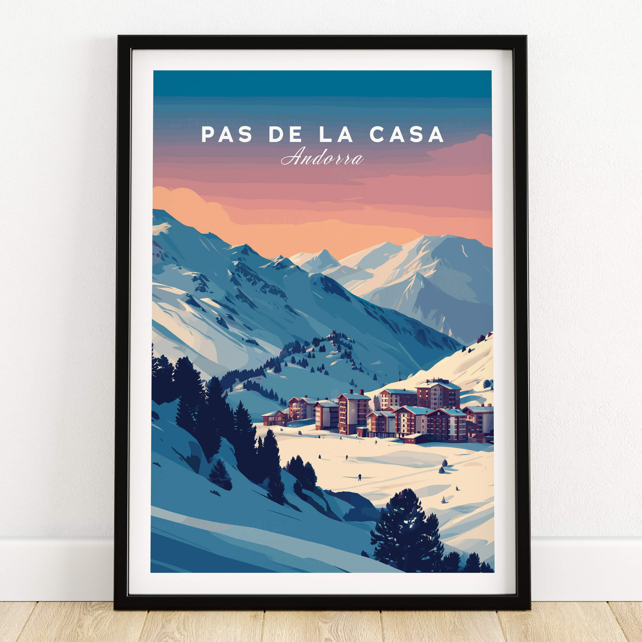 Pas de la Casa Wall Art | Andorra Travel Print showcasing a picturesque ski resort in Andorra's mountains.