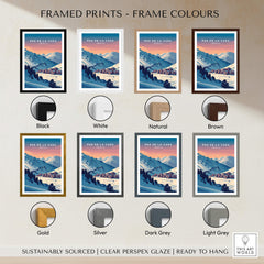 Framed prints showcase various colors for Pas de la Casa Wall Art | Andorra Travel Print, including black, white, natural, and more.