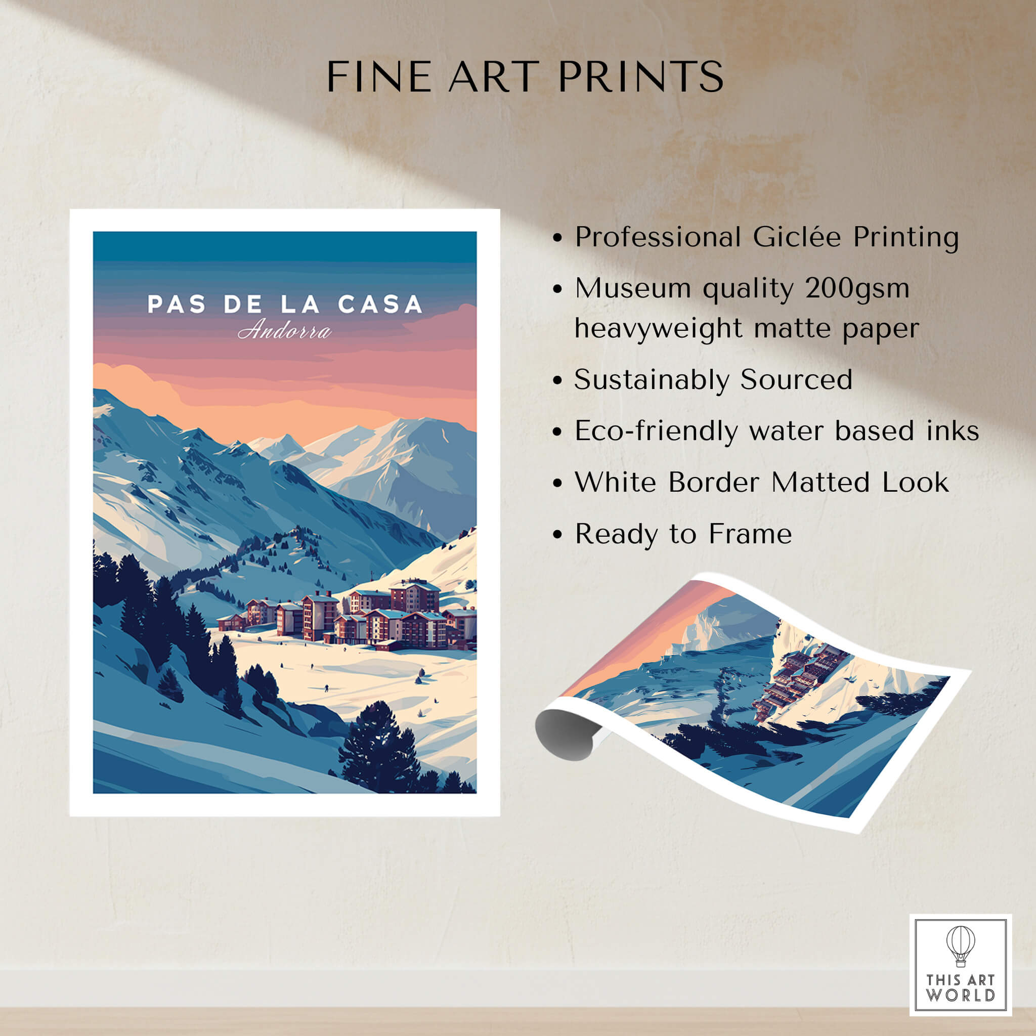 Pas de la Casa Wall Art | Andorra Travel Print showcasing professional Giclée printing and stunning mountain scenery.