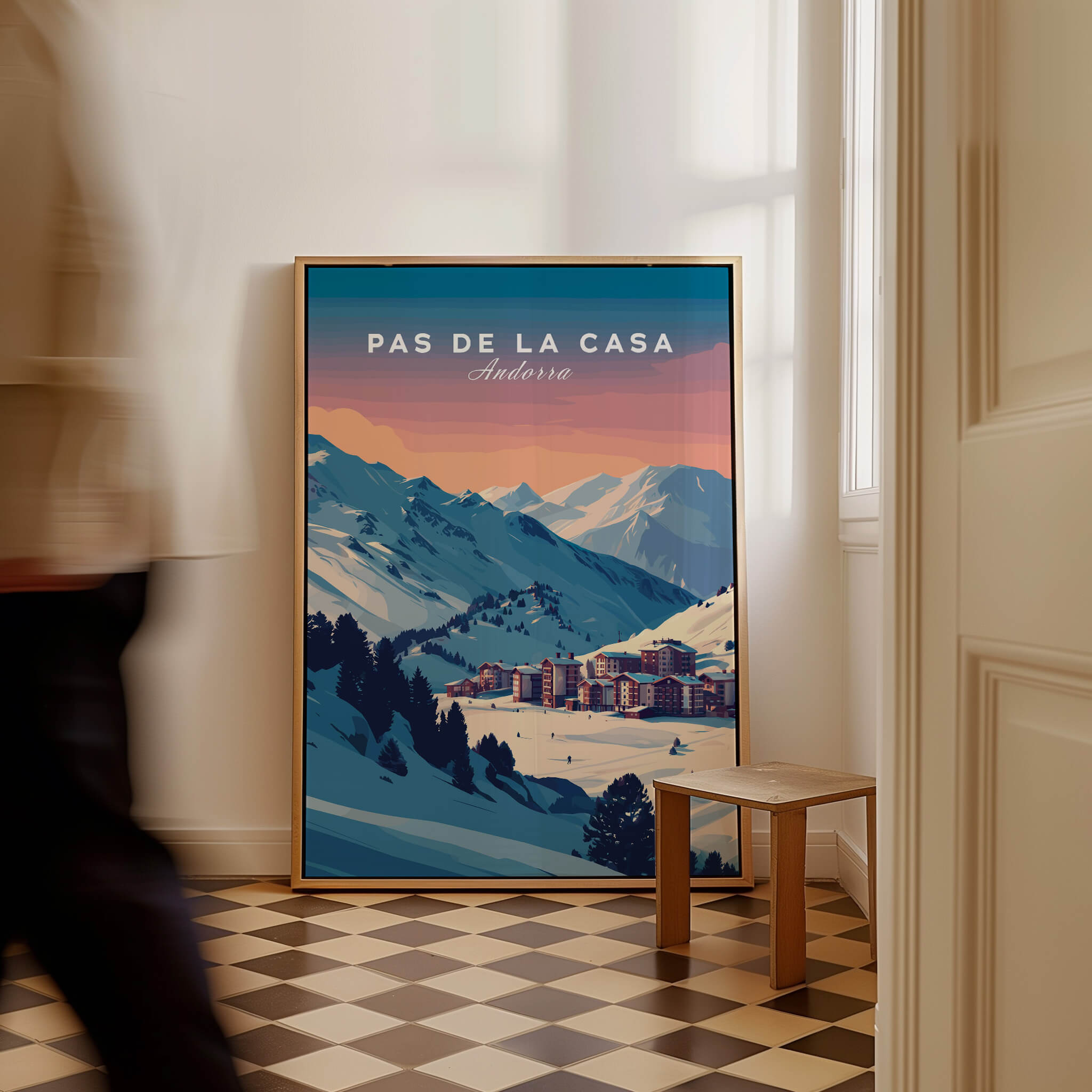 Pas de la Casa Wall Art | Andorra Travel Print showcased in a stylish interior setting, depicting vibrant mountain scenery.