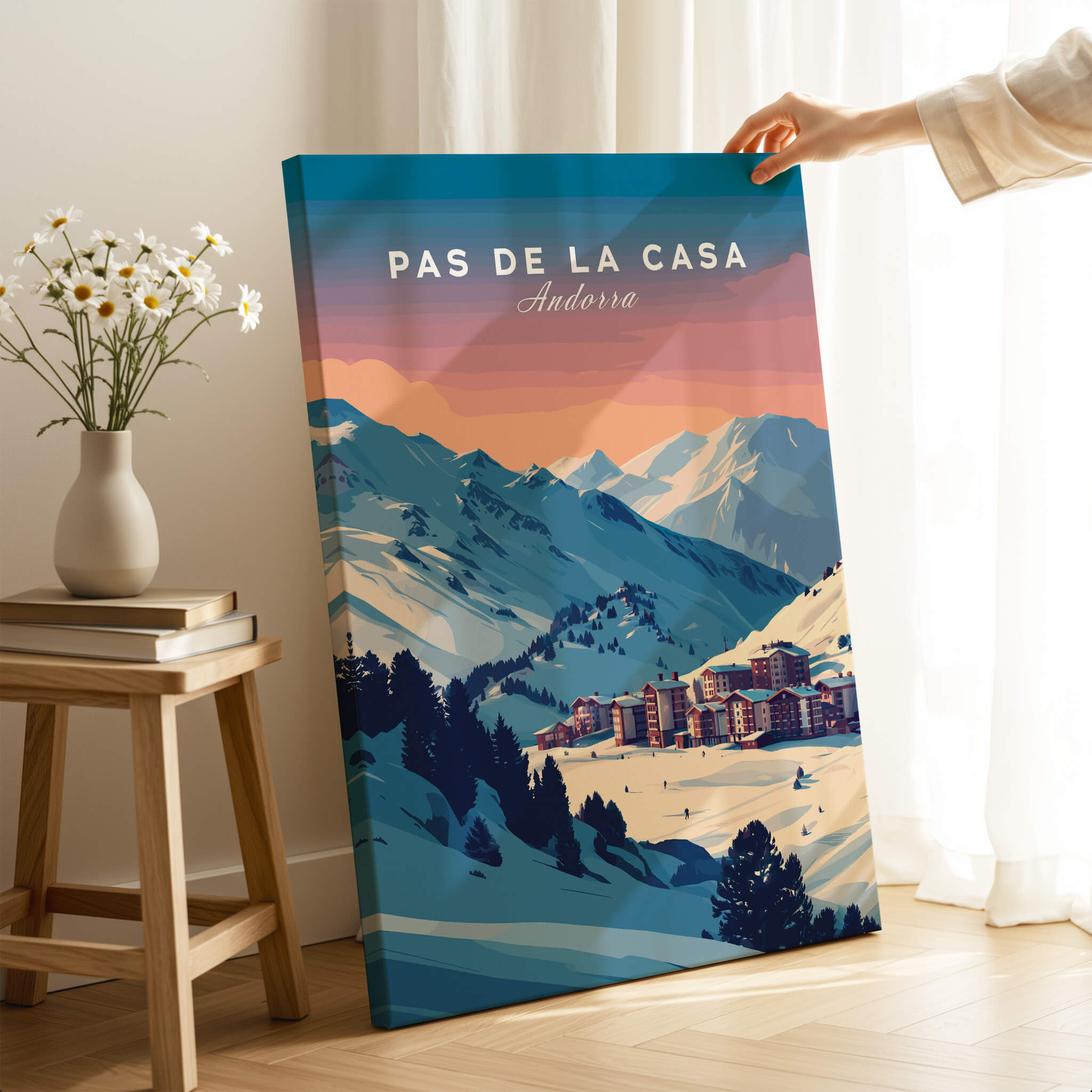 Pas de la Casa Wall Art | Andorra Travel Print showcasing the ski resort and mountains in a vibrant design.