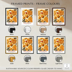 Italian Pasta Chart Kitchen Wall Art - framed print colour options