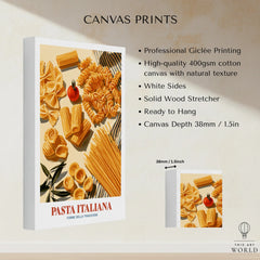 Italian Pasta Chart Kitchen Wall Art - canvas print stretched cotton canvas details