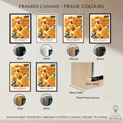 Italian Pasta Chart Kitchen Wall Art - framed canvas float frame colour options