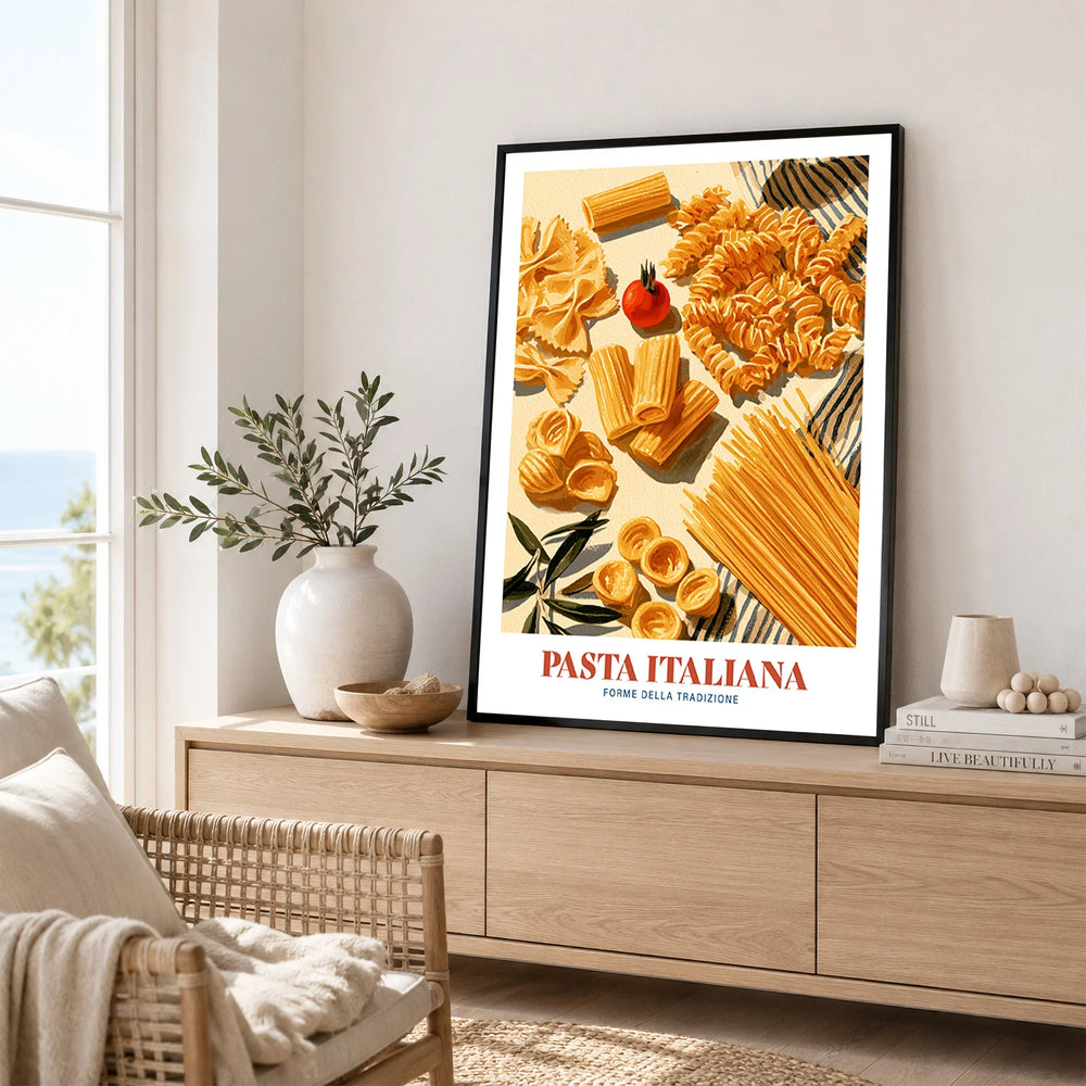 Italian Pasta Chart Kitchen Wall Art - framed artwork living room lifestyle setting