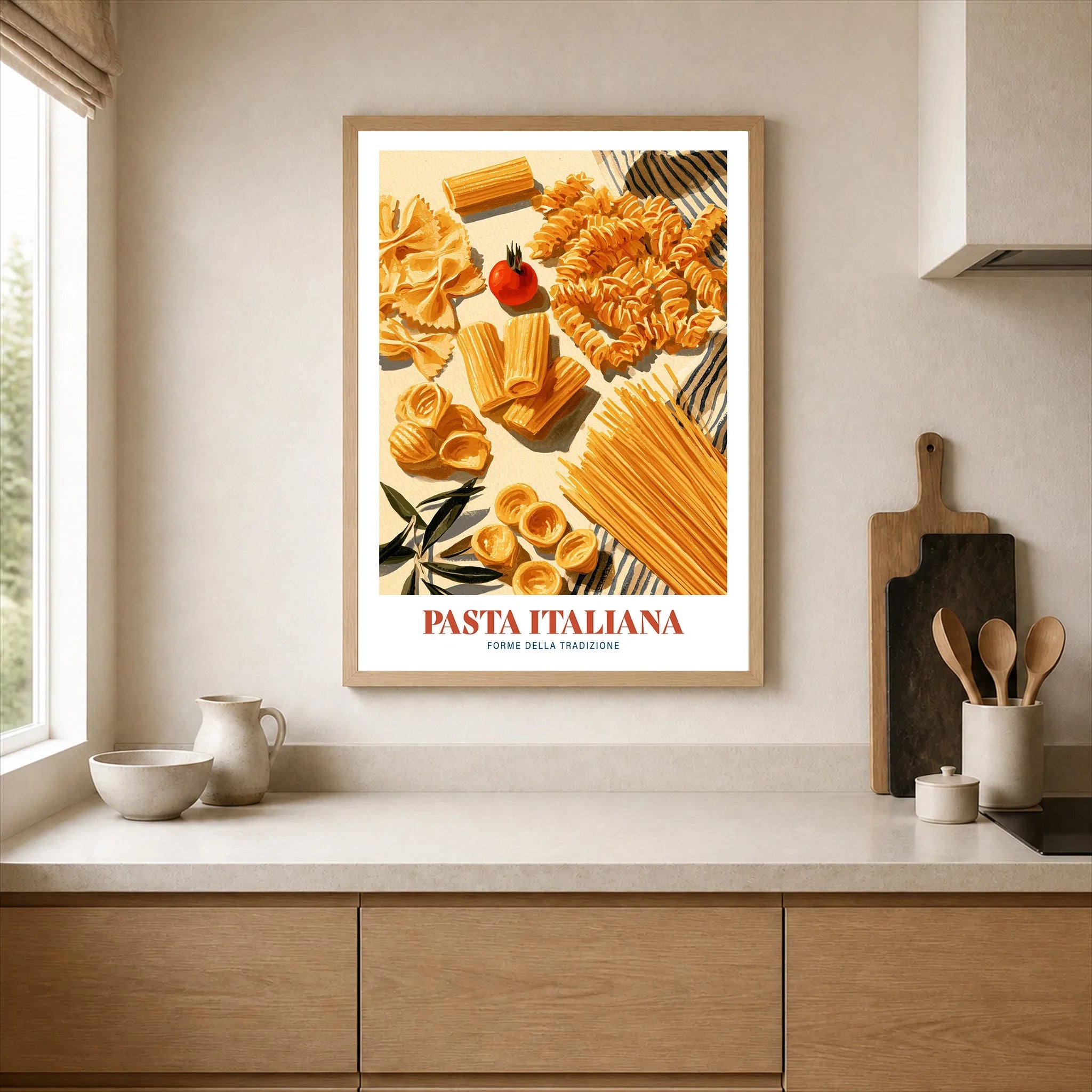 Italian Pasta Chart Kitchen Wall Art - neutral kitchen single frame mockup This Art World