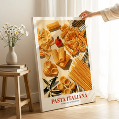 Italian Pasta Chart Kitchen Wall Art - canvas print mirror edge hand holding room setting