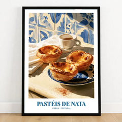 Pasteis de Nata Portuguese Kitchen Wall Art - art print in black frame on wooden floor