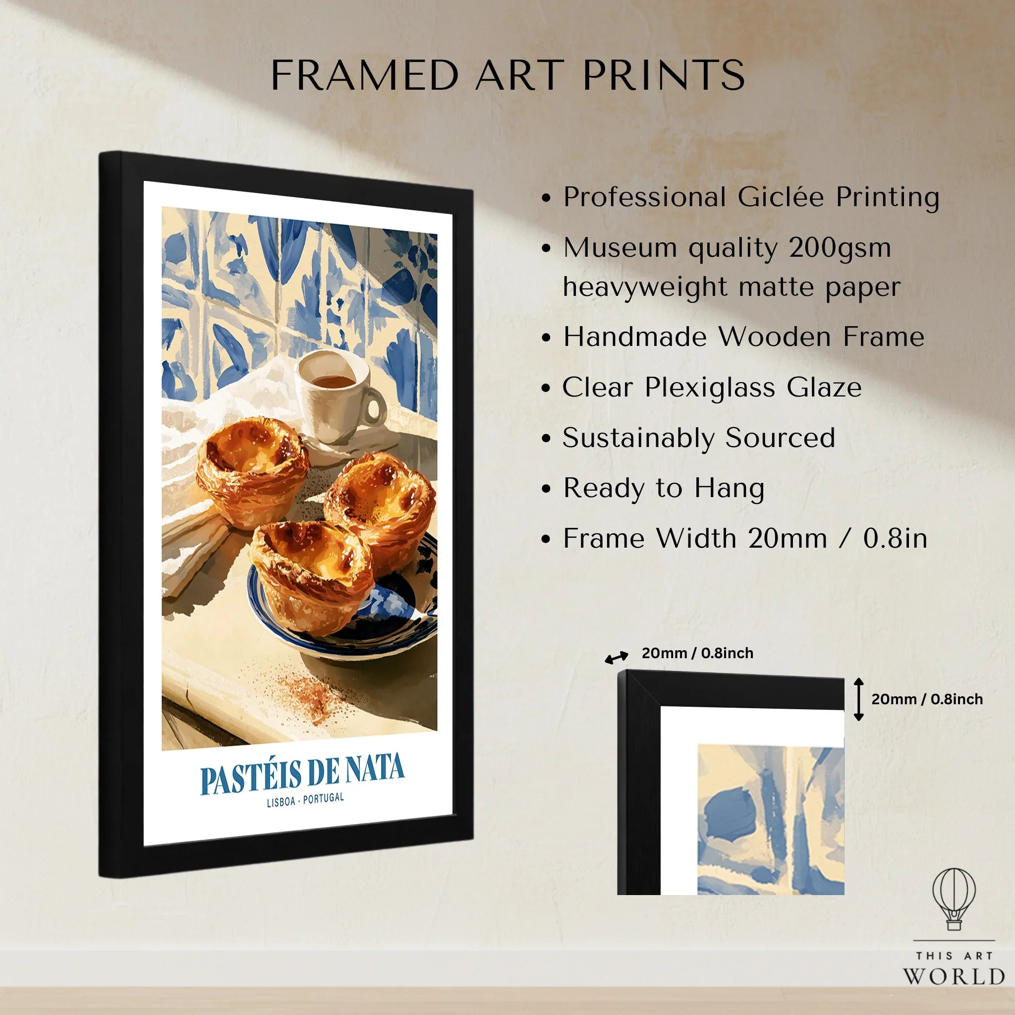 Pasteis de Nata Portuguese Kitchen Wall Art - framed print details measurements quality details