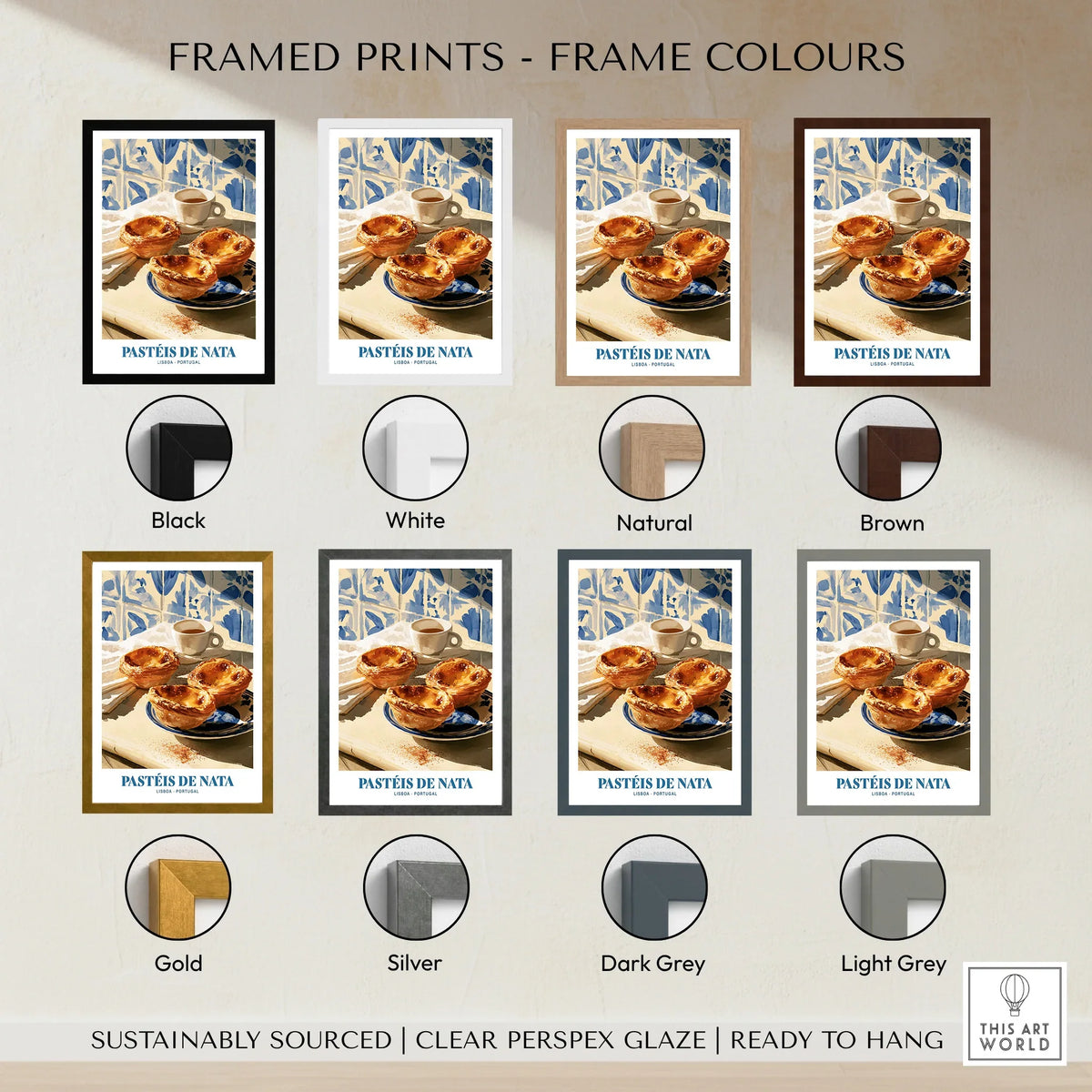 Pasteis de Nata Portuguese Kitchen Wall Art - framed print colour options