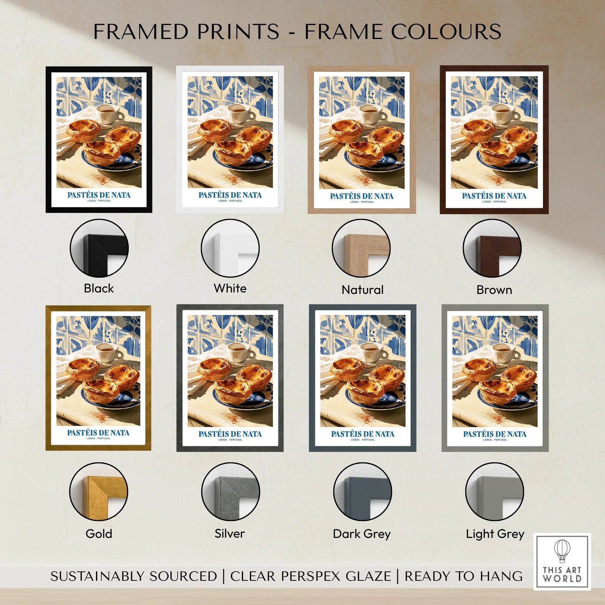 Pasteis de Nata Portuguese Kitchen Wall Art - framed print colour options
