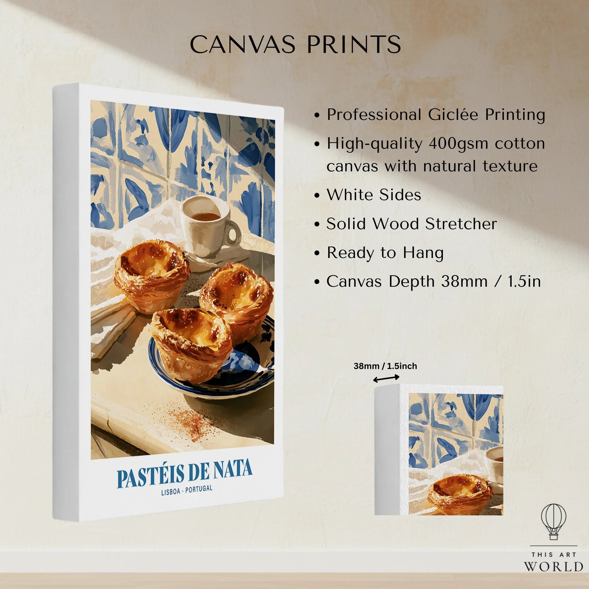 Pasteis de Nata Portuguese Kitchen Wall Art - canvas print stretched cotton canvas details