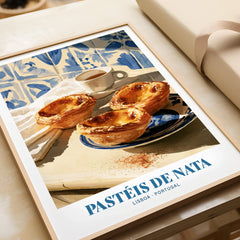 Pasteis de Nata Portuguese Kitchen Wall Art - framed art print closeup gift unwrapped natural frame