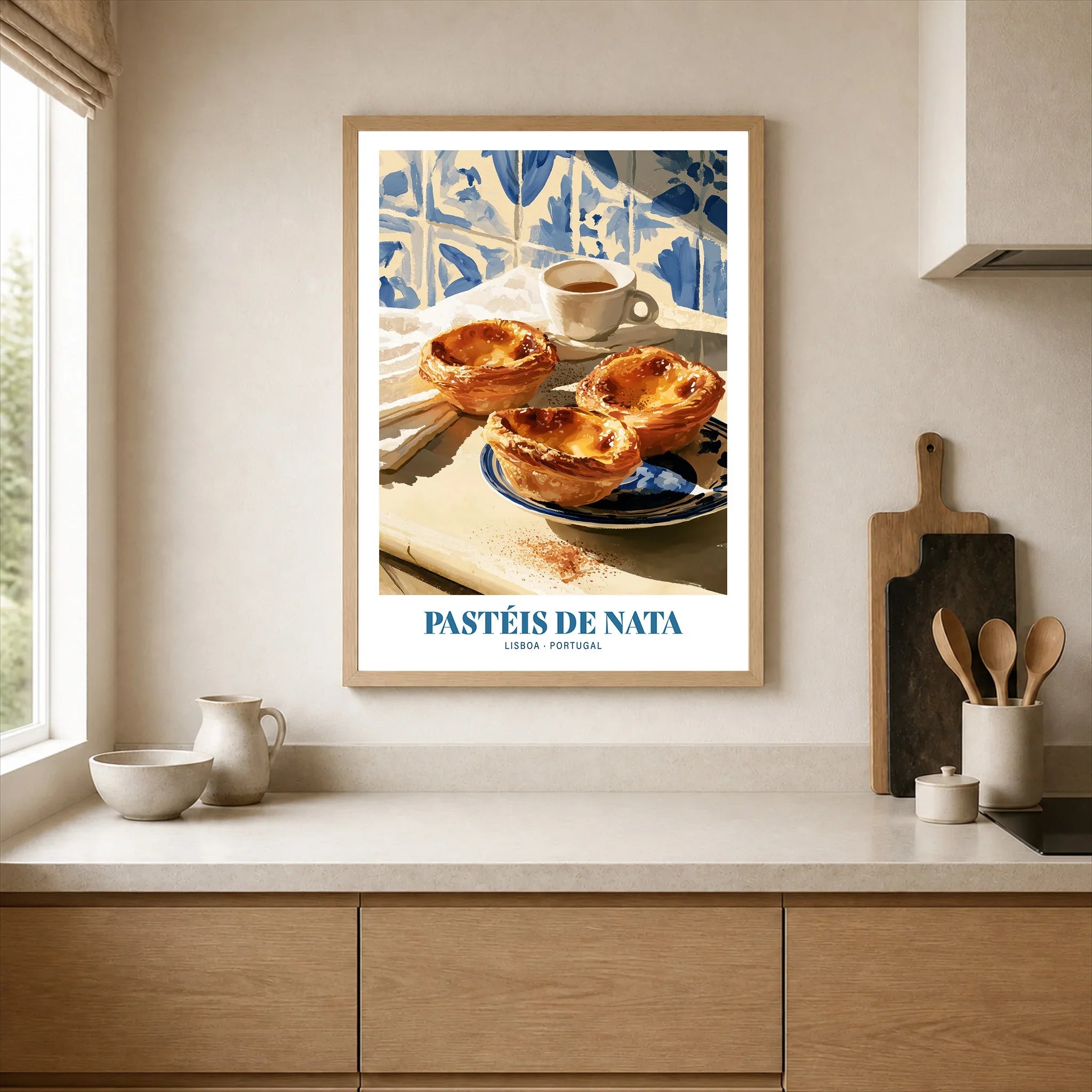 Pasteis de Nata Portuguese Kitchen Wall Art - neutral kitchen single frame mockup This Art World