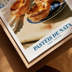 Pasteis de Nata Portuguese Kitchen Wall Art - closeup framed canvas natural wood floating frame