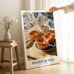 Pasteis de Nata Portuguese Kitchen Wall Art - canvas print mirror edge hand holding room setting