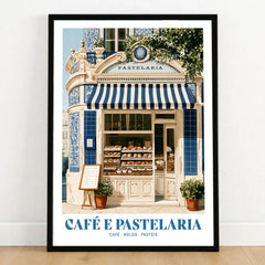 Portuguese Pastelaria Cafe Wall Art - art print in black frame on wooden floor