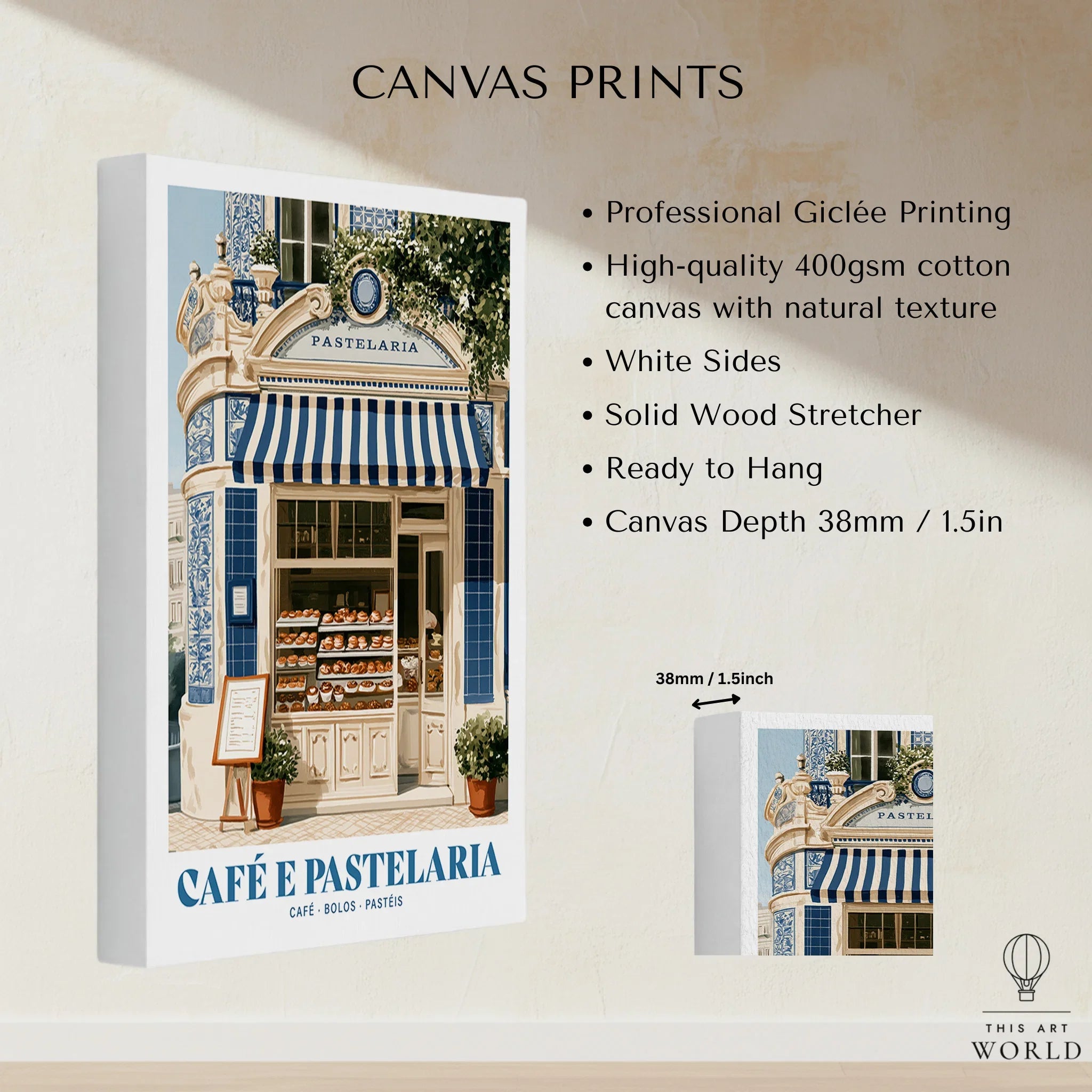 Portuguese Pastelaria Cafe Wall Art - canvas print stretched cotton canvas details