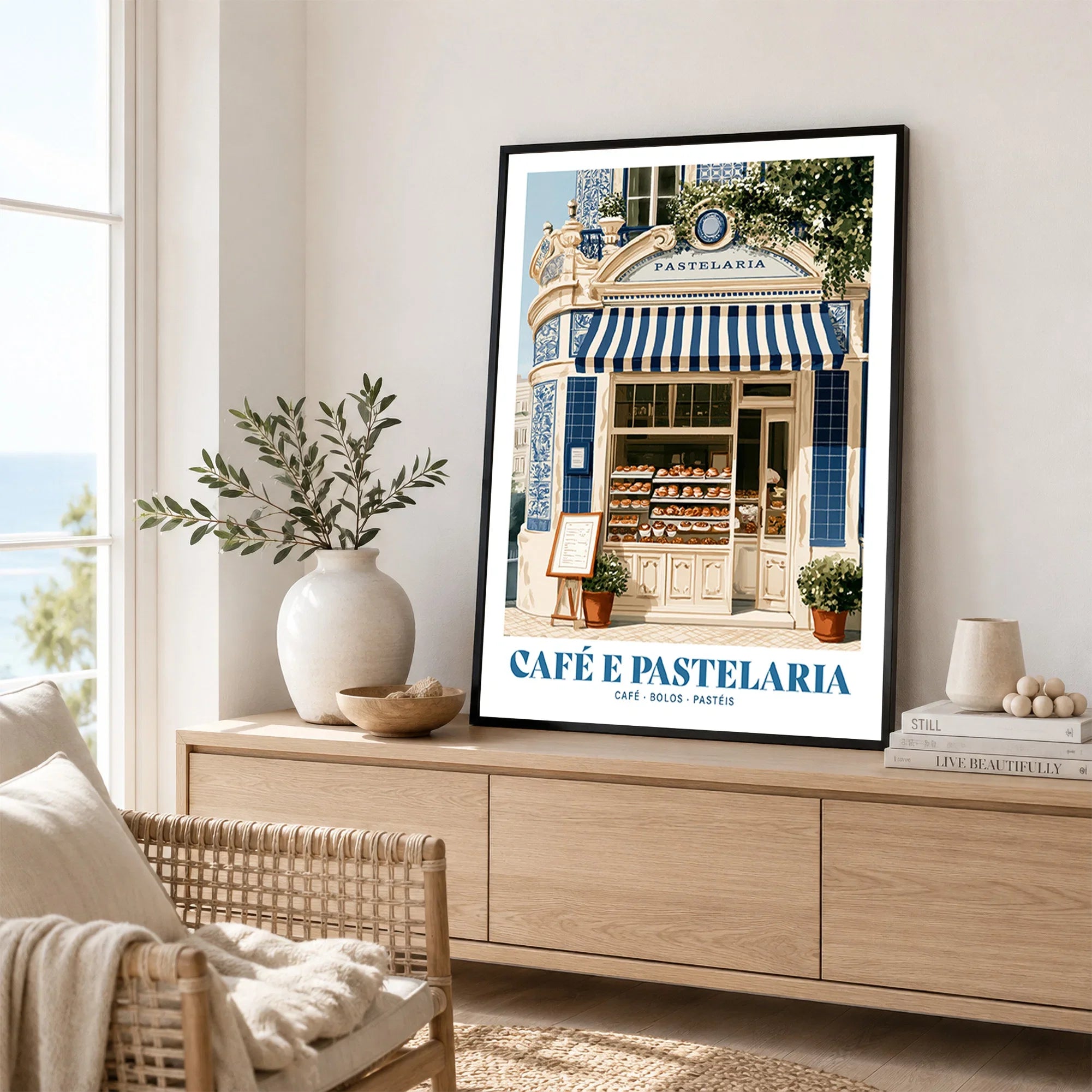 Portuguese Pastelaria Cafe Wall Art - framed artwork living room lifestyle setting