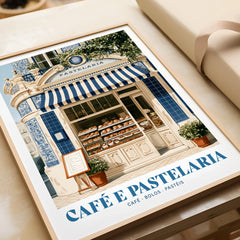 Portuguese Pastelaria Cafe Wall Art - framed art print closeup gift unwrapped natural frame