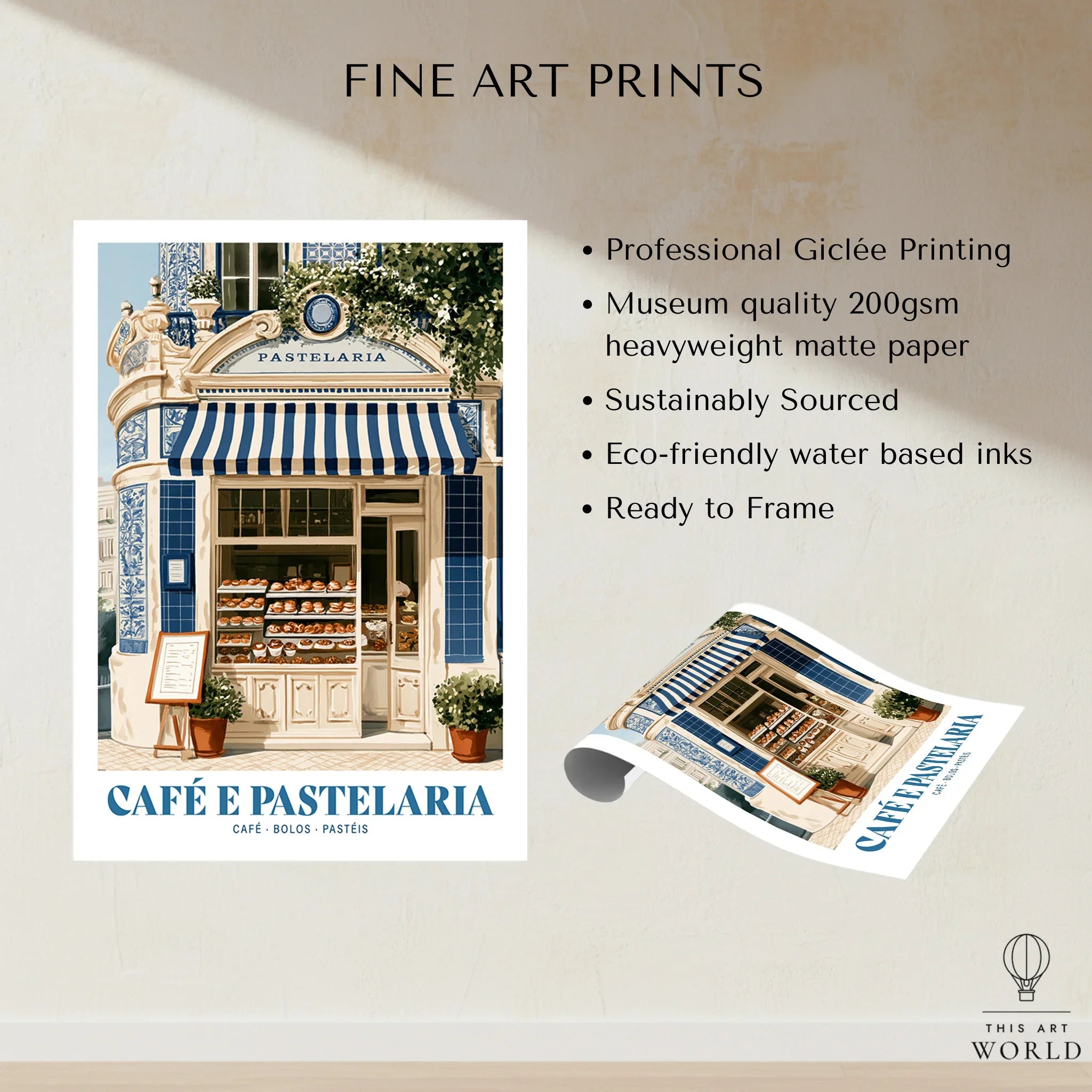 Portuguese Pastelaria Cafe Wall Art - fine art print unframed quality details