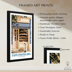 Portuguese Pastelaria Kitchen Wall Art - framed print details measurements quality details