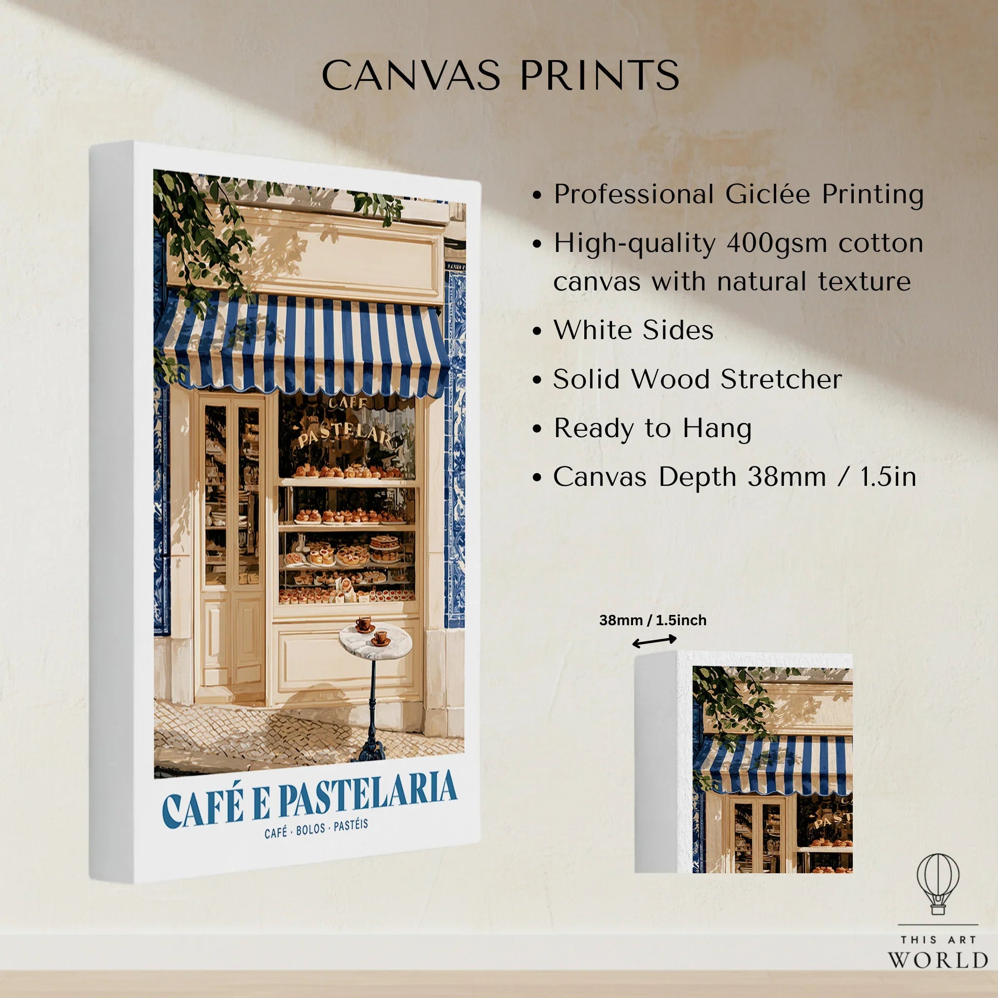 Portuguese Pastelaria Kitchen Wall Art - canvas print stretched cotton canvas details
