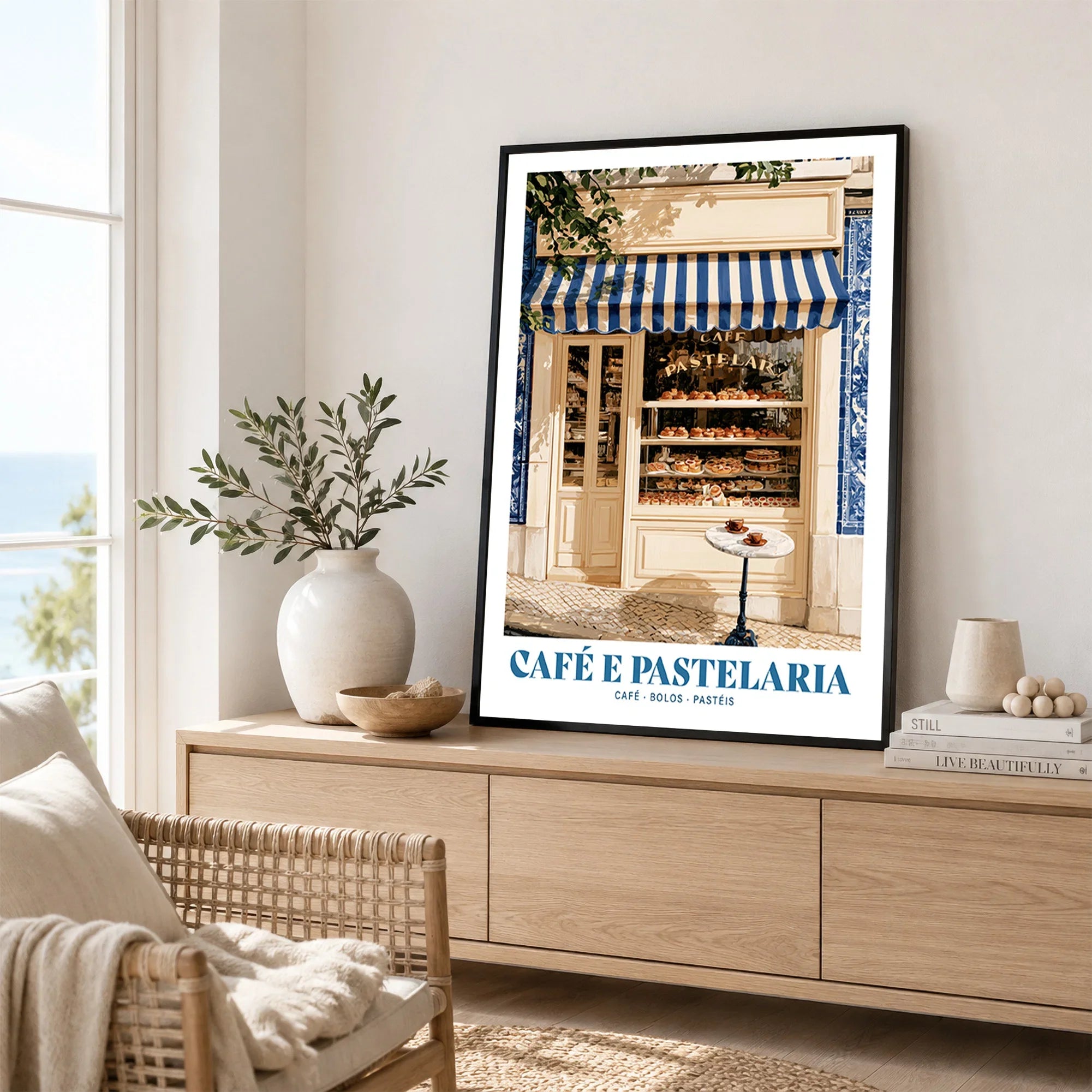 Portuguese Pastelaria Kitchen Wall Art - framed artwork living room lifestyle setting