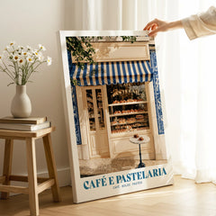 Portuguese Pastelaria Kitchen Wall Art - canvas print mirror edge hand holding room setting