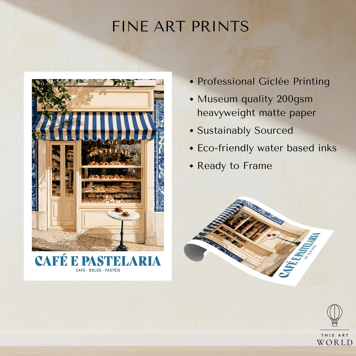 Portuguese Pastelaria Kitchen Wall Art - fine art print unframed quality details