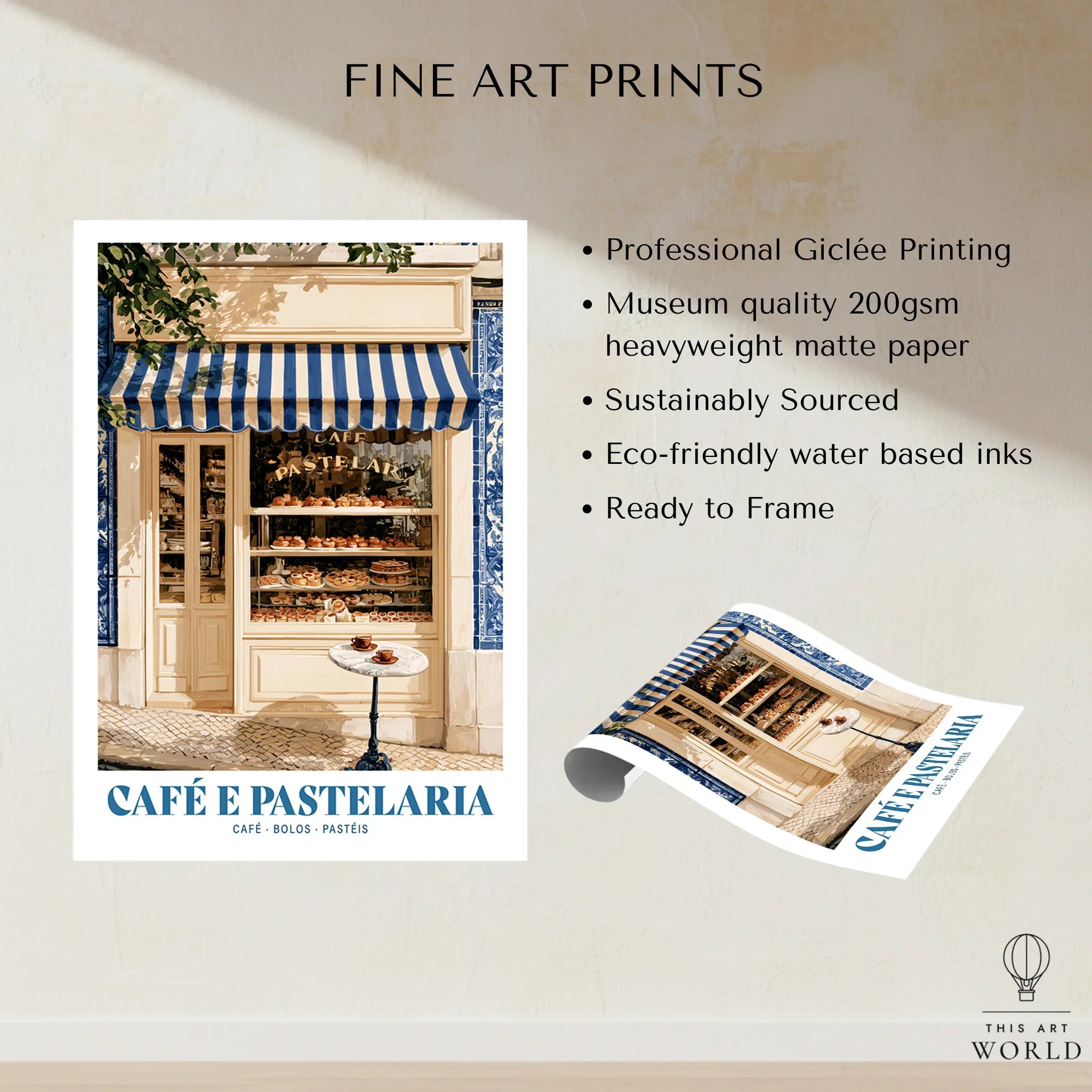 Portuguese Pastelaria Kitchen Wall Art - fine art print unframed quality details