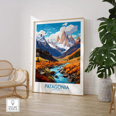 Patagonia Print showcasing stunning landscapes of South America in vibrant colors, perfect for outdoor enthusiasts.