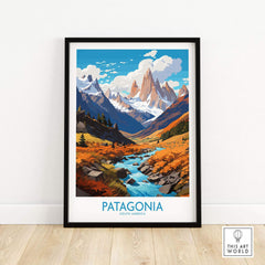 Patagonia Print featuring vibrant colors of South America landscapes in a framed wall art.