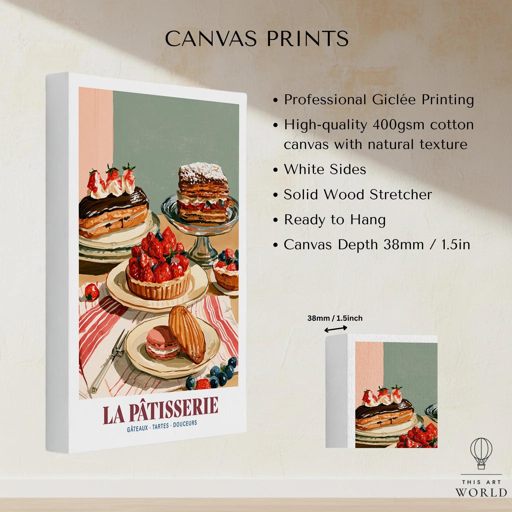 French Patisserie Bakery Wall Art - canvas print stretched cotton canvas details