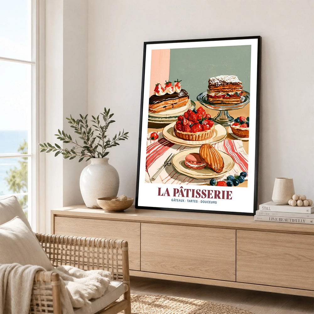 French Patisserie Bakery Wall Art - framed artwork living room lifestyle setting