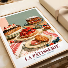 French Patisserie Bakery Wall Art - framed art print closeup gift unwrapped natural frame