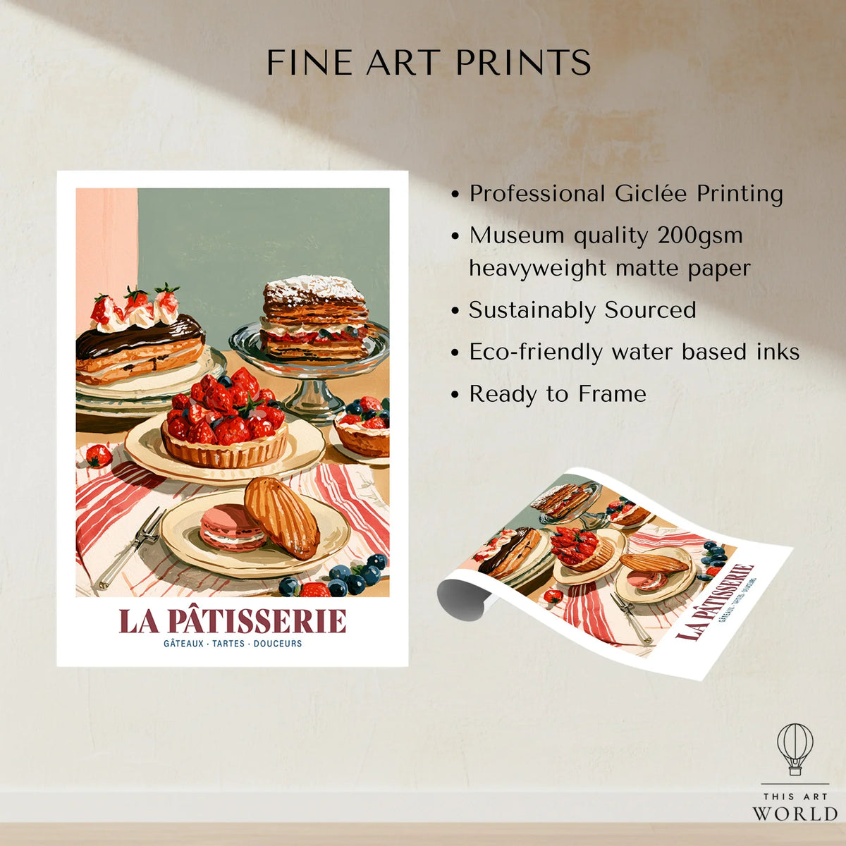 French Patisserie Bakery Wall Art - fine art print unframed quality details