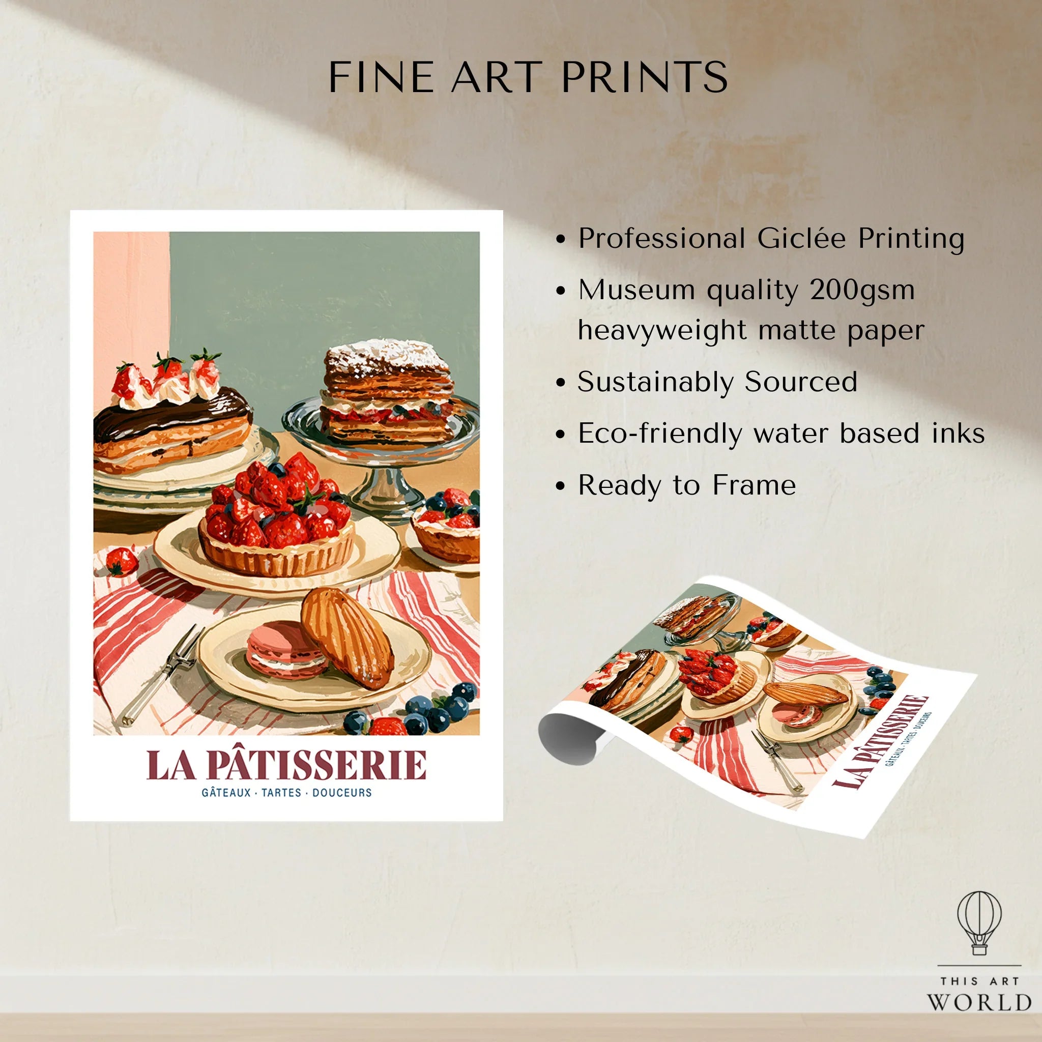 French Patisserie Bakery Wall Art - fine art print unframed quality details
