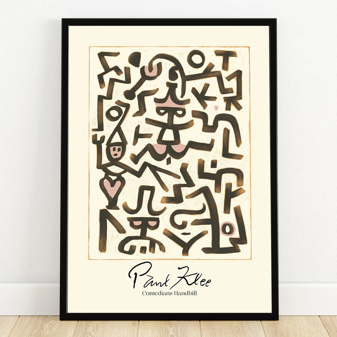 Framed abstract Paul Klee wall art with bold black line shapes and minimal beige background