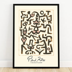 Framed abstract Paul Klee wall art with bold black line shapes and minimal beige background