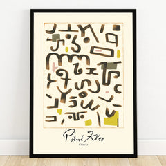 Abstract Paul Klee wall art print in black frame with geometric shapes and earth tones
