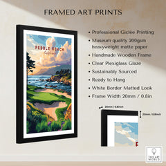 Pebble Beach Golf Links Poster - California Coastal Golf Course Wall Art displayed in a framed print with professional giclée printing.