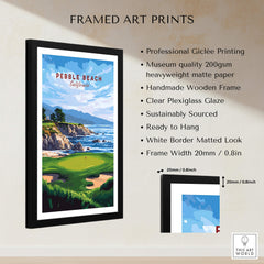 Pebble Beach Golf Print - California Golf Links Wall Art in a framed design showcasing coastal scenery