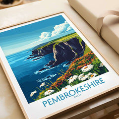 Pembrokeshire Art Print showcasing the stunning Welsh coast with vibrant colors and intricate details.