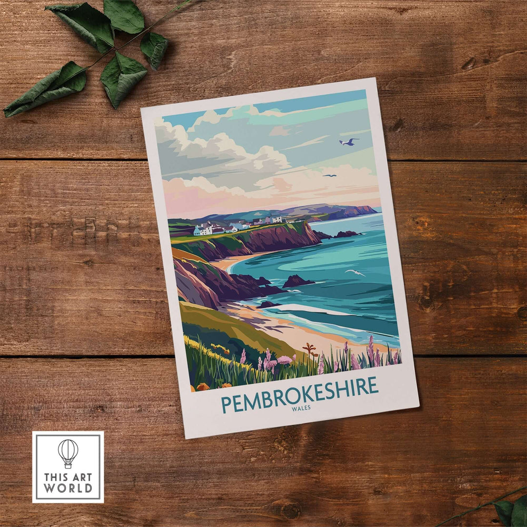 Pembrokeshire Coast Wales print featuring vibrant scenery and coastal details, perfect for nature lovers.