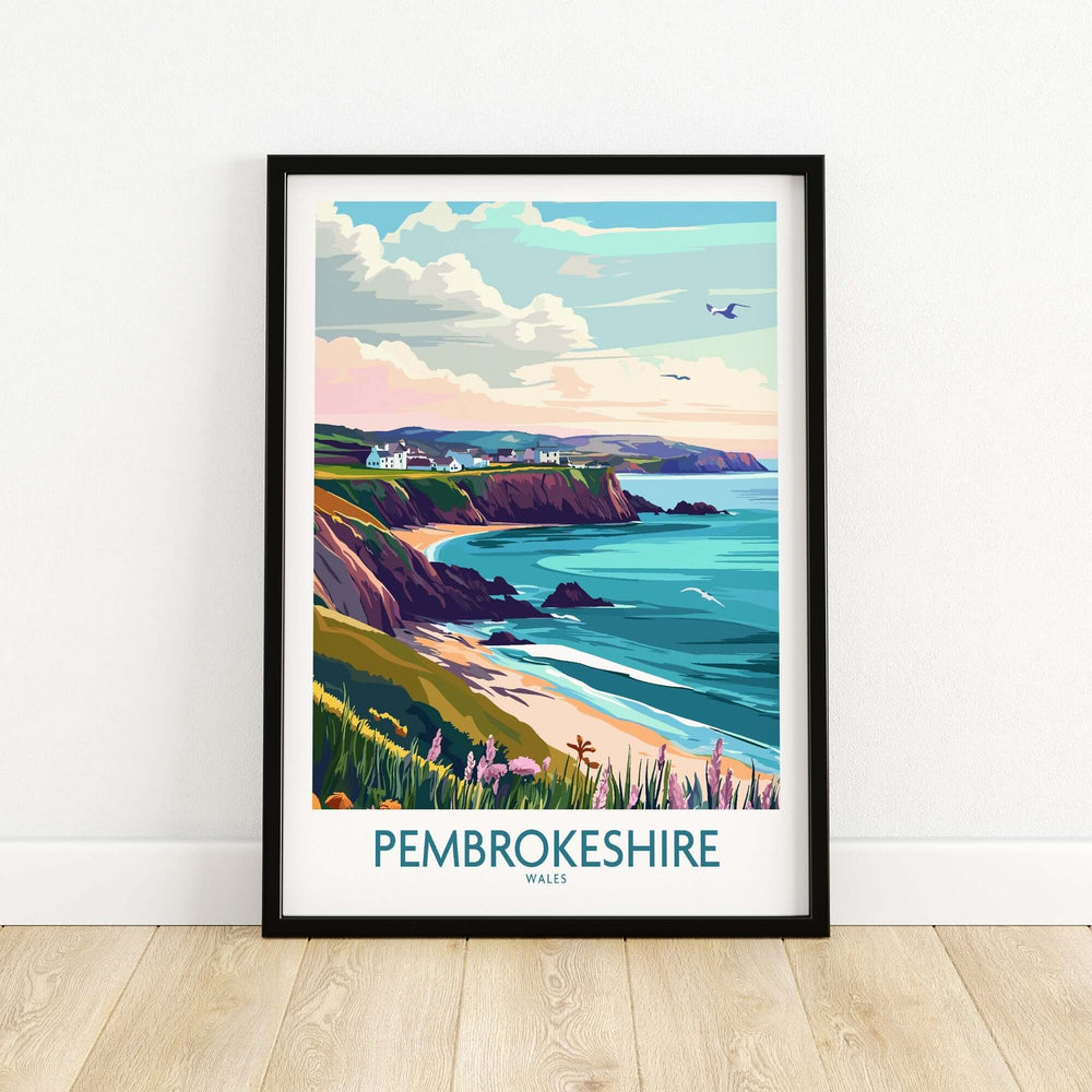 Colorful Pembrokeshire Coast print showcasing vibrant landscapes of Wales, perfect for nature lovers and home decor.