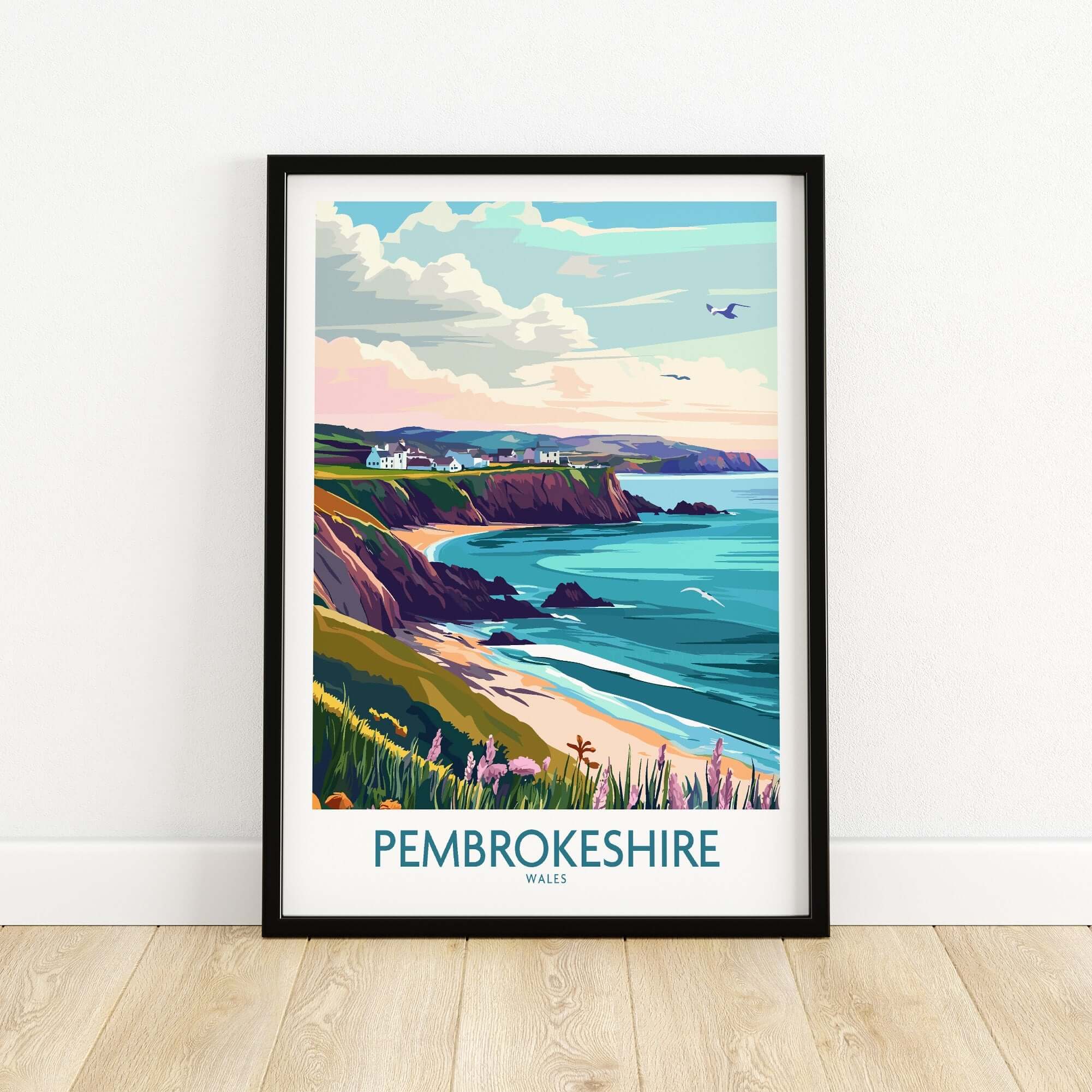 Pembrokeshire Coast Wales Print showcasing stunning coastal scenery in vibrant colors and intricate details.