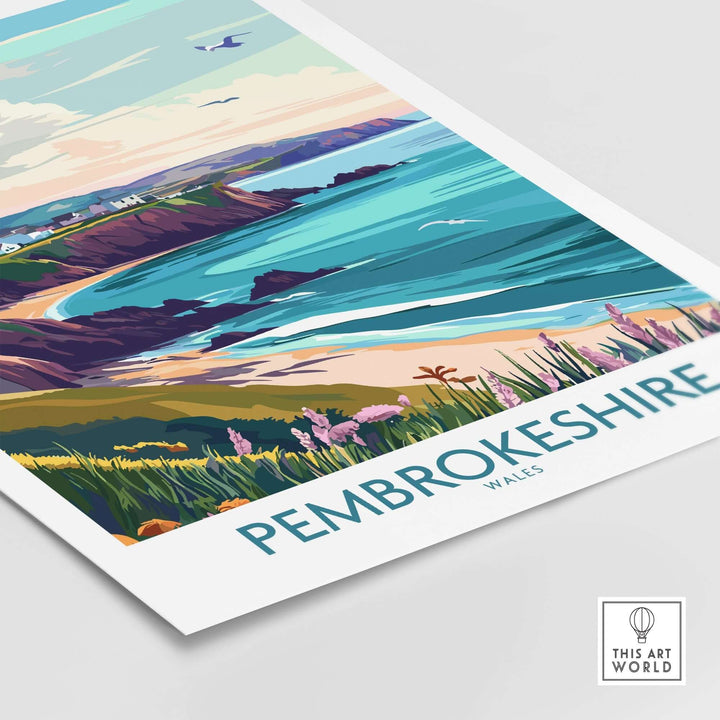 Stunning Pembrokeshire Coast print showcasing vibrant scenery and intricate details of Wales' natural beauty.