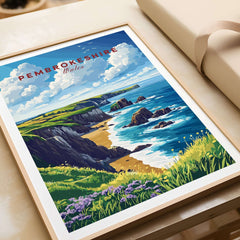 Pembrokeshire Print showcasing the stunning cliffs and sparkling waters of Pembrokeshire, Wales.