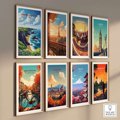 Pembrokeshire Print and other city prints displayed in a gallery wall arrangement.